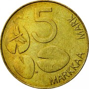 Finland 5 Markkaa 5 Markkaa 1995 M Proof KM# 73 5 MARKKAA MARK M coin reverse Finland 5 Markkaa 5 Markkaa 1995 M Proof KM# 73 5 MARKKAA MARK M coin reverse