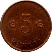 Finland 5 Pennia 1918 KM# 21 Liberated Finnish Government Issues 5 PENNIÄ coin reverse Finland 5 Pennia 1918 KM# 21 Liberated Finnish Government Issues 5 PENNIÄ coin reverse