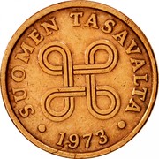 Finland 5 Pennia 1973 KM# 45 Reform Coinage SUOMEN TASAVALTA DATE coin obverse Finland 5 Pennia 1973 KM# 45 Reform Coinage SUOMEN TASAVALTA DATE coin obverse