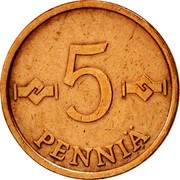 Finland 5 Pennia 1973 KM# 45 Reform Coinage 5 PENNIÄ coin reverse Finland 5 Pennia 1973 KM# 45 Reform Coinage 5 PENNIÄ coin reverse