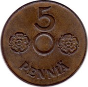 Finland 5 Pennia Normal center 1941 KM# 64.2 5 PENNIÄ coin reverse Finland 5 Pennia Normal center 1941 KM# 64.2 5 PENNIÄ coin reverse