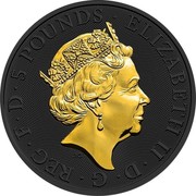UK 5 Pounds The Queens Beasts The Falcon of the Plantagenets 2019 BU • ELIZABETH II • D • G • REG • F • D • 5 POUNDS • J.C coin obverse