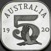 Australia 5 S Kookaburra 1920 Proof X# 1 AUSTRALIA 19 20 5 coin reverse
