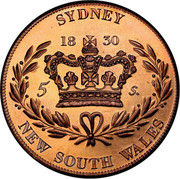 Australia 5 S. Restrike 2006 1830 (2006) X# 2a SYDNEY 5 S. NEW SOUTH WALES coin reverse Australia 5 S. Restrike 2006 1830 (2006) X# 2a SYDNEY 5 S. NEW SOUTH WALES coin reverse