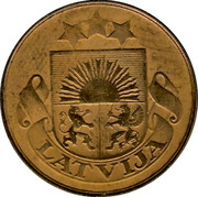 Latvia 5 Santimi First Republic Coinage 1922 Without name below ribbon KM# 3 LATVIJA coin obverse Latvia 5 Santimi First Republic Coinage 1922 Without name below ribbon KM# 3 LATVIJA coin obverse