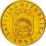Latvia 5 Santimi 1992 KM# 16 Standart Coinage LATVIJAS REPUBLIKA YEAR coin obverse Latvia 5 Santimi 1992 KM# 16 Standart Coinage LATVIJAS REPUBLIKA YEAR coin obverse