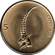 Slovenia 5 Tolarjev 1992 KM# 6 Standart Coinage 5 CAPRA IBEX coin reverse Slovenia 5 Tolarjev 1992 KM# 6 Standart Coinage 5 CAPRA IBEX coin reverse