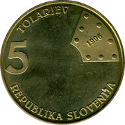 Slovenia 5 Tolarjev First railway in Slovenia 1996 KM# 29 5 TOLARJEV 1996 REPUBLIKA SLOVENIJA coin obverse Slovenia 5 Tolarjev First railway in Slovenia 1996 KM# 29 5 TOLARJEV 1996 REPUBLIKA SLOVENIJA coin obverse