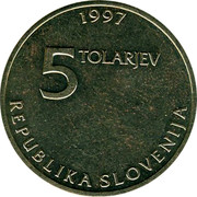 Slovenia 5 Tolarjev Sigmund Zois 1997 KM# 38 1997 5 TOLARJEV REPUBLIKA SLOVENIJA coin obverse Slovenia 5 Tolarjev Sigmund Zois 1997 KM# 38 1997 5 TOLARJEV REPUBLIKA SLOVENIJA coin obverse