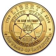 USA $5 US Marshals Service 2015 W Proof KM# 610 1789 LIBERTY 2014 W JL 225 YEARS OF SACRIFICE UNATED STATES MARSHAL 2015 IN GOD WE TRUST coin obverse