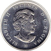 Canada 50 Cents 100th Anniv. Athletique Canadien - Montreal Canadiens 2009 ELIZABETH II 50 CENTS D G REGINA coin obverse Canada 50 Cents 100th Anniv. Athletique Canadien - Montreal Canadiens 2009 ELIZABETH II 50 CENTS D G REGINA coin obverse