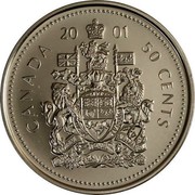 Canada 50 Cents Coat of arms - Elizabeth II (3rd portrait) 2001 P KM# 290b CANADA 50 CENTS coin reverse Canada 50 Cents Coat of arms - Elizabeth II (3rd portrait) 2001 P KM# 290b CANADA 50 CENTS coin reverse
