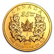 Canada 50 Dollars Maple Leaf 25th Anniversary 2004 CANADA 25 YEARS ANS 9999 FINE GOLD 1 OZ OR PUR coin reverse Canada 50 Dollars Maple Leaf 25th Anniversary 2004 CANADA 25 YEARS ANS 9999 FINE GOLD 1 OZ OR PUR coin reverse
