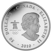 Canada 50 Dollars Olympic Winter Games 2010 50 DOLLARS ∙ CANADA ∙ ELIZABETH II ∙ 2010 ∙ VANCOUVER 2010 TM / MC coin obverse Canada 50 Dollars Olympic Winter Games 2010 50 DOLLARS ∙ CANADA ∙ ELIZABETH II ∙ 2010 ∙ VANCOUVER 2010 TM / MC coin obverse