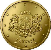 Latvia 50 Euro Cent Greater Coat of Arms 2014 KM# 155 YEAR LATVIJA coin obverse Latvia 50 Euro Cent Greater Coat of Arms 2014 KM# 155 YEAR LATVIJA coin obverse