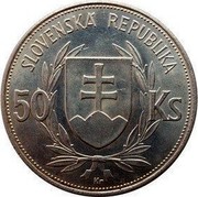 Slovakia 50 Korun Slovak Republic Anniversary 1944 KM# 10 SLOVENSKÁ REPUBLIKA 50 KS coin obverse