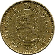 Finland 50 Markkaa 50 Markkaa 1953 H KM# 40 SUOMEN TASAVALTA DATE coin obverse Finland 50 Markkaa 50 Markkaa 1953 H KM# 40 SUOMEN TASAVALTA DATE coin obverse