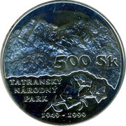 Slovakia 500 Korun Tatras National Park 1999 700 pieces uncirculated melted. KM# 47 500 SK TATRANSKY NARODNY6 PARK 1949 - 1999 coin reverse Slovakia 500 Korun Tatras National Park 1999 700 pieces uncirculated melted. KM# 47 500 SK TATRANSKY NARODNY6 PARK 1949 - 1999 coin reverse