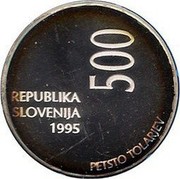 Slovenia 500 Tolarjev 50th Anniversary of F.A.O. 1995 Proof KM# 25 REPUBLIKA SLOVENIJA 1995 500 PETSTO TOLARJEV coin obverse Slovenia 500 Tolarjev 50th Anniversary of F.A.O. 1995 Proof KM# 25 REPUBLIKA SLOVENIJA 1995 500 PETSTO TOLARJEV coin obverse