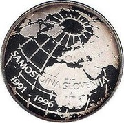 Slovenia 500 Tolarjev 5th Anniversary of Independence 1996 Proof KM# 34 SAMOSTOJNA SLOVENIJA 1991 - 1996 coin reverse Slovenia 500 Tolarjev 5th Anniversary of Independence 1996 Proof KM# 34 SAMOSTOJNA SLOVENIJA 1991 - 1996 coin reverse