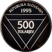 Slovenia 500 Tolarjev Aljaz Tower 1995 Proof KM# 27 REPUBLIKA SLOVENIJA 1995 500 TOLARJEV coin obverse Slovenia 500 Tolarjev Aljaz Tower 1995 Proof KM# 27 REPUBLIKA SLOVENIJA 1995 500 TOLARJEV coin obverse