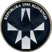 Slovenia 500 Tolarjev Defeat of Fascism 1995 Proof KM# 23 REPUBLIKA 1995 SLOVENIJA coin obverse Slovenia 500 Tolarjev Defeat of Fascism 1995 Proof KM# 23 REPUBLIKA 1995 SLOVENIJA coin obverse