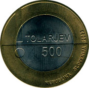 Slovenia 500 Tolarjev Year of Disabled People 2003 KM# 50 TOLARJEV 500 REPUBLIKA SLOVENIJA 2003 coin obverse Slovenia 500 Tolarjev Year of Disabled People 2003 KM# 50 TOLARJEV 500 REPUBLIKA SLOVENIJA 2003 coin obverse