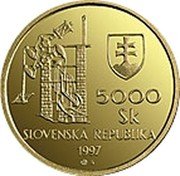 Slovakia 5000 Korun Banska Stiavnica 1997 Proof KM# 36 SLOVENSKÁ REPUBLIKA 5000 SK 1997 coin obverse Slovakia 5000 Korun Banska Stiavnica 1997 Proof KM# 36 SLOVENSKÁ REPUBLIKA 5000 SK 1997 coin obverse