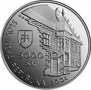 Slovakia 5000 Korun Bardejov - UNESCO 2004 Proof KM# 80 SLOVENSKÁ REPUBLIKA 2004 5000 SK coin obverse Slovakia 5000 Korun Bardejov - UNESCO 2004 Proof KM# 80 SLOVENSKÁ REPUBLIKA 2004 5000 SK coin obverse