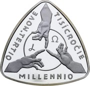 Slovakia 5000 Korun Third Millenium Beginning 2001 Proof KM# 58 NOVE TISICROCIE TERTIO MILLENNIO coin reverse Slovakia 5000 Korun Third Millenium Beginning 2001 Proof KM# 58 NOVE TISICROCIE TERTIO MILLENNIO coin reverse