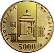 Slovakia 5000 Korun Vlkolinec UNESCO 2002 Proof KM# 61 SLOVENSKÁ REPUBLIKA 5000 SK coin obverse Slovakia 5000 Korun Vlkolinec UNESCO 2002 Proof KM# 61 SLOVENSKÁ REPUBLIKA 5000 SK coin obverse
