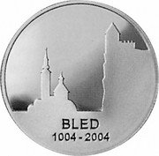 Slovenia 5000 Tolarjev 1000th Anniversary of Town of Bled mention 2004 Proof KM# 60 BLED 1004 - 2004 coin reverse Slovenia 5000 Tolarjev 1000th Anniversary of Town of Bled mention 2004 Proof KM# 60 BLED 1004 - 2004 coin reverse