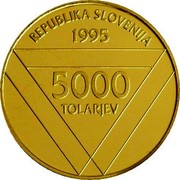 Slovenia 5000 Tolarjev Aljaz Tower 1995 Proof KM# 28 REPUBLIKA SLOVENIJA 1995 5000 TOLARJEV coin obverse