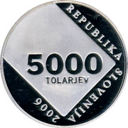 Slovenia 5000 Tolarjev Anton Askerc 2006 Proof KM# 93 REPUBLIKA SLOVENIJA 2006 5000 TOLARJEV coin obverse Slovenia 5000 Tolarjev Anton Askerc 2006 Proof KM# 93 REPUBLIKA SLOVENIJA 2006 5000 TOLARJEV coin obverse