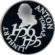 Slovenia 5000 Tolarjev Anton Tomaz Linhart 2006 Proof KM# 92 ANTON TOMAŽ LINHART 1756 1795 coin reverse Slovenia 5000 Tolarjev Anton Tomaz Linhart 2006 Proof KM# 92 ANTON TOMAŽ LINHART 1756 1795 coin reverse