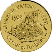 Slovenia 5000 Tolarjev Battle of Sisek 1993 Proof KM# 11 CARNIOLIÆ VICTORIA SISEK 1593 ANDREJ G. TURJAŠKI coin reverse Slovenia 5000 Tolarjev Battle of Sisek 1993 Proof KM# 11 CARNIOLIÆ VICTORIA SISEK 1593 ANDREJ G. TURJAŠKI coin reverse