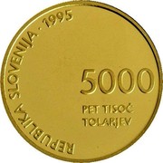 Slovenia 5000 Tolarjev Defeat of Fascism 1995 Proof KM# 24 REPUBLIKA SLOVENIJA . 1995 5000 PET TISOČ TOLARJEV coin obverse