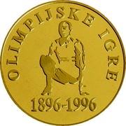 Slovenia 5000 Tolarjev Olympic Centennial 1996 Proof KM# 37 OLIMPIJSKE IGRE 1896 - 1996 coin reverse Slovenia 5000 Tolarjev Olympic Centennial 1996 Proof KM# 37 OLIMPIJSKE IGRE 1896 - 1996 coin reverse