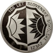 Slovenia 5000 Tolarjev Slovenian Sports Association 2005 Proof KM# 64 100 LET SLOVENSKE SOKOLSKE ZVEZE coin reverse Slovenia 5000 Tolarjev Slovenian Sports Association 2005 Proof KM# 64 100 LET SLOVENSKE SOKOLSKE ZVEZE coin reverse