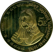 Slovenia 5E Janez Vajkard Valvasor 2004 Proof X# Pn9 JANES VAJKARD VALVASOR 1614-1693 5E PROBE TRIAL coin obverse Slovenia 5E Janez Vajkard Valvasor 2004 Proof X# Pn9 JANES VAJKARD VALVASOR 1614-1693 5E PROBE TRIAL coin obverse