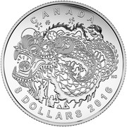 Canada 8 Dollars Dragon Dance 2016 Matte Proof KM# 2114 CANADA HC 8 DOLLARS 2016 coin reverse Canada 8 Dollars Dragon Dance 2016 Matte Proof KM# 2114 CANADA HC 8 DOLLARS 2016 coin reverse