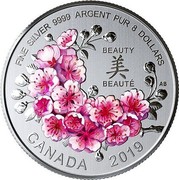 Canada 8 Dollars - Elizabeth II (Brilliant Cherry Blossoms) 2019 Specimen FINE SILVER 9999 ARGENT PUR 8 DOLLARS BEAUTY 美 BEAUTÉ AB CANADA 2019 coin reverse Canada 8 Dollars - Elizabeth II (Brilliant Cherry Blossoms) 2019 Specimen FINE SILVER 9999 ARGENT PUR 8 DOLLARS BEAUTY 美 BEAUTÉ AB CANADA 2019 coin reverse