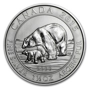 Canada 8 Dollars Polar Bear 2015 CANADA 2015 9999 FINE SILVER 1 1/2 OZ ARGENT PUR coin reverse