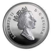 Canada Dollar Elizabeth II 1911-2001 Proof KM# 434 ELIZABETH II D ∙ G ∙ REGINA coin obverse Canada Dollar Elizabeth II 1911-2001 Proof KM# 434 ELIZABETH II D ∙ G ∙ REGINA coin obverse