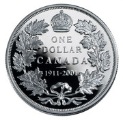 Canada Dollar Elizabeth II 1911-2001 Proof KM# 434 ONE DOLLAR CANADA 1911-2001 coin reverse Canada Dollar Elizabeth II 1911-2001 Proof KM# 434 ONE DOLLAR CANADA 1911-2001 coin reverse
