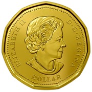 Canada Dollar Lucky Loonie 2016 KM# 2089 ELIZABETH II D ∙ G ∙ REGINA DOLLAR coin obverse Canada Dollar Lucky Loonie 2016 KM# 2089 ELIZABETH II D ∙ G ∙ REGINA DOLLAR coin obverse