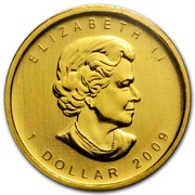 Canada Dollar Maple Leaf 2009 Proof KM# 1416 ELIZABETH II 1 DOLLAR 2009 coin obverse Canada Dollar Maple Leaf 2009 Proof KM# 1416 ELIZABETH II 1 DOLLAR 2009 coin obverse