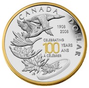 Canada Dollar The Royal Canadian Mint Centennial 2008 Proof KM# 781 CANADA DOLLAR 1908 2008 CELEBRATING 100 YEARS ANS À CÉLÉBRER JB coin reverse