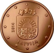 Latvia Euro Cent Lesser Coat of Arms 2014 KM# 150 YEAR LATVIJA coin obverse Latvia Euro Cent Lesser Coat of Arms 2014 KM# 150 YEAR LATVIJA coin obverse
