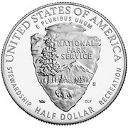 USA Half Dollar (National Park Service 100th Anniversary) KM# 644 UNITED STATES OF AMERICA E PLURIBUS UNUM HALF DOLLAR STEWARDSHIP RECREATION CLV coin reverse USA Half Dollar (National Park Service 100th Anniversary) KM# 644 UNITED STATES OF AMERICA E PLURIBUS UNUM HALF DOLLAR STEWARDSHIP RECREATION CLV coin reverse